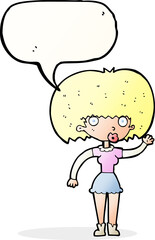 cartoon woman waving with speech bubble