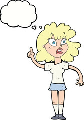 cartoon woman making point with thought bubble