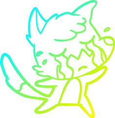 cold gradient line drawing crying fox cartoon