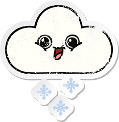 distressed sticker of a cute cartoon snow cloud