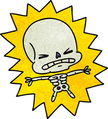 textured cartoon of a scary skeleton