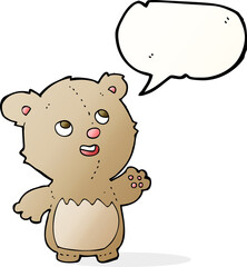 cartoon happy little teddy bear with speech bubble