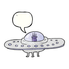 speech bubble textured cartoon flying saucer