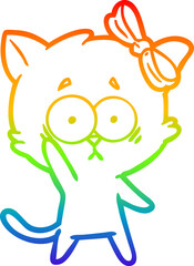 rainbow gradient line drawing cartoon cat