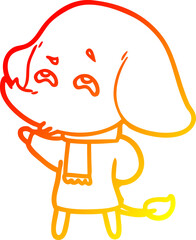 warm gradient line drawing cartoon elephant remembering