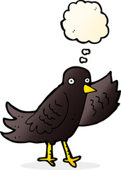 cartoon waving bird with thought bubble