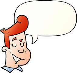 cartoon happy man and speech bubble in smooth gradient style