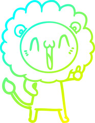 cold gradient line drawing happy cartoon lion