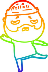 rainbow gradient line drawing cartoon worried man with beard