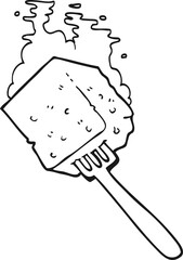 black and white cartoon cheese on fork