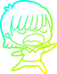 Fototapeta premium cold gradient line drawing cartoon woman talking loudly