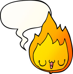 cartoon flame and face and speech bubble in smooth gradient style