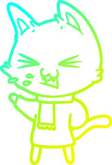 cold gradient line drawing cartoon cat hissing