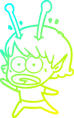 cold gradient line drawing cartoon shocked alien girl