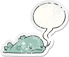 cute cartoon fish and speech bubble distressed sticker