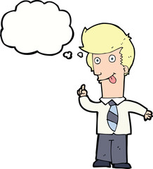 cartoon office man with crazy idea with thought bubble