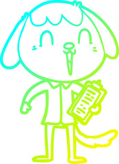 cold gradient line drawing cute cartoon dog wearing office shirt