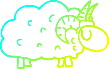cold gradient line drawing cartoon sheep with horns