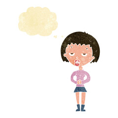 cartoon bored woman waiting with thought bubble
