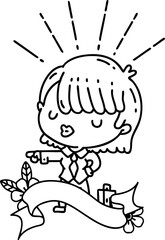 banner with black line work tattoo style businesswoman pointing