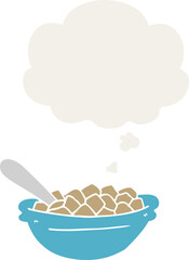 cartoon cereal bowl and thought bubble in retro style