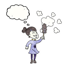 thought bubble textured cartoon zombie woman dusting