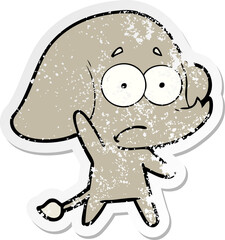 distressed sticker of a cartoon unsure elephant