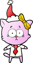 gradient cartoon of a cat wearing santa hat