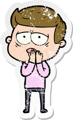 distressed sticker of a cartoon tired man