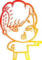 warm gradient line drawing cartoon surprised girl pointing
