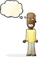 cartoon dad shrugging shoulders with thought bubble