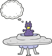 thought bubble cartoon alien in flying saucer