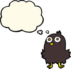 funny cartoon bird with thought bubble