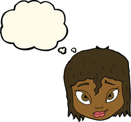 cartoon female face with thought bubble