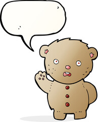 cartoon unhappy teddy bear with speech bubble
