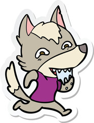 sticker of a cartoon hungry wolf