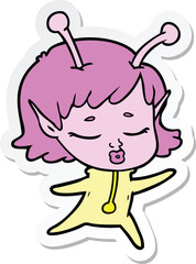 sticker of a cartoon alien girl