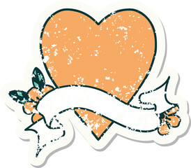 grunge sticker with banner of a heart