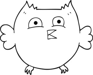 black and white cartoon happy owl