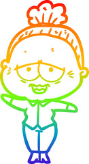 rainbow gradient line drawing cartoon happy old lady