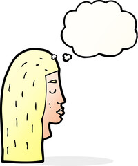 cartoon female face profile with thought bubble
