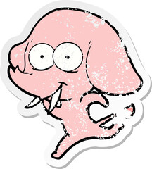 distressed sticker of a happy cartoon elephant