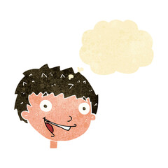 cartoon laughing boy with thought bubble
