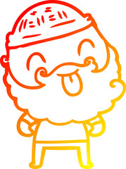 warm gradient line drawing man with beard sticking out tongue