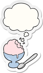 cartoon ice cream dessert and thought bubble as a printed sticker