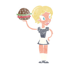 cartoon waitress with burger