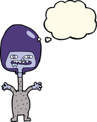 cartoon space alien with thought bubble