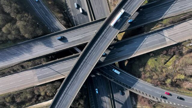 M1 and M25 UK Motorway Interchange Rush Hour Aerial View