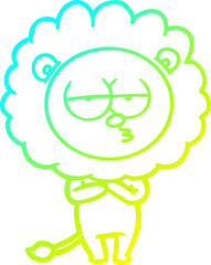 cold gradient line drawing cartoon tired lion
