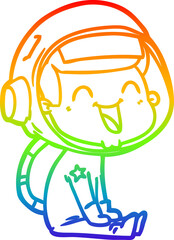 rainbow gradient line drawing happy cartoon astronaut
